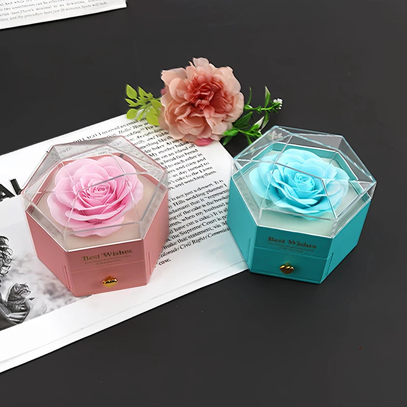 Soap Rose Flower Jewelry Packaging Gift Ring Box With Drawer Wedding Valentine's Day Birthday Present Boxes Storage Case Decor
