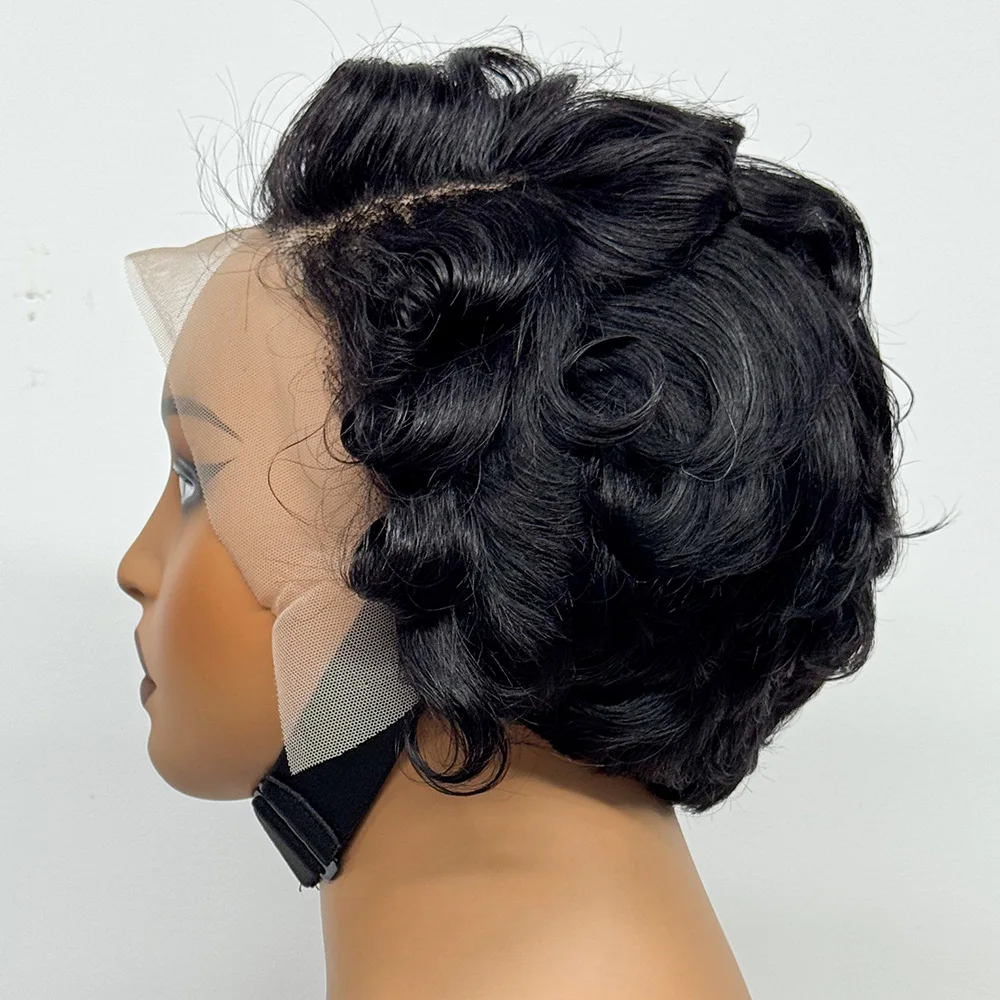 Short Pixie Bob Loose Curly Human Hair Bouncy Curly Wigs 13x4 Transparent Lace Frontal Wigs For Black Women
