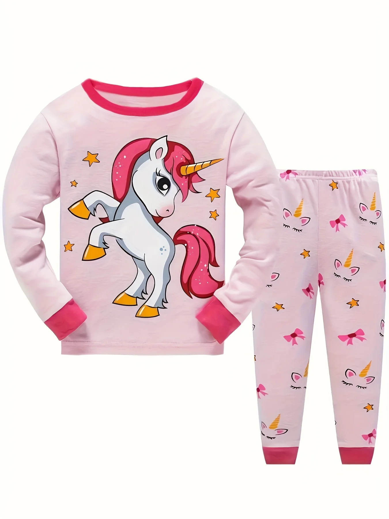 thumbnail image 1 of Girls Cartoon Unicorn Print Long Sleeve Pajamas Two Piece Sets For Toddler Girl, 1 of 4
