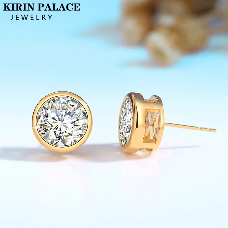 여성용 모이사나이트 귀걸이 스터드, 18K 골드 100%, 인증서 포함, 럭셔리 AU750 주얼리, 트렌드 선물