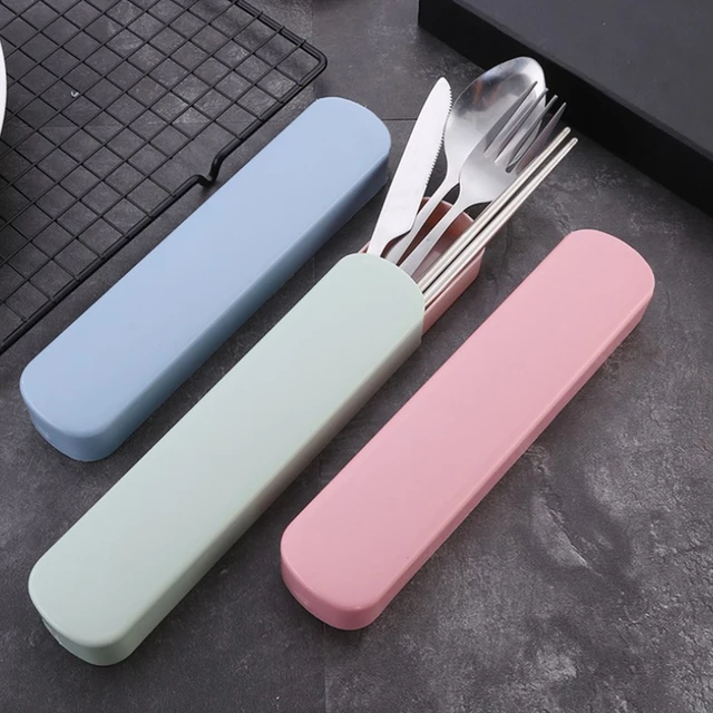 Matte Travel Utensils Set, 8-Piece Metal Travel Silverware Portable Camping  Reusable Cutlery Flatware Set Includes Knife, Fork, Spoon, Chopsticks,  Straws, Cleaning Blush - Pink Case 