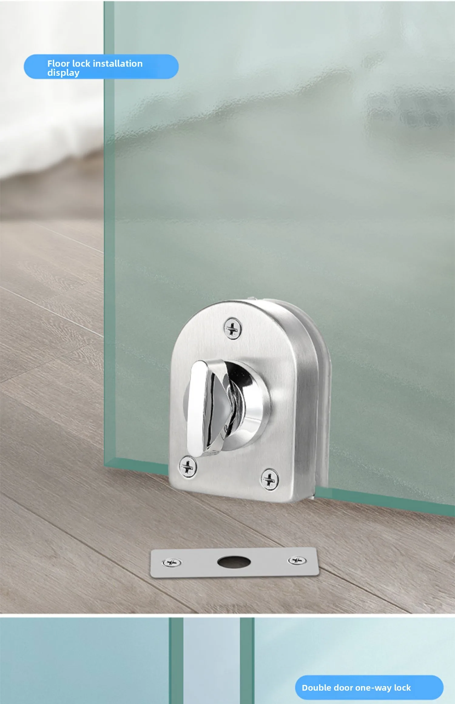 No-Drill 304 Stainless Steel Glass Door Lock Single/Double Door for Tempered Sli