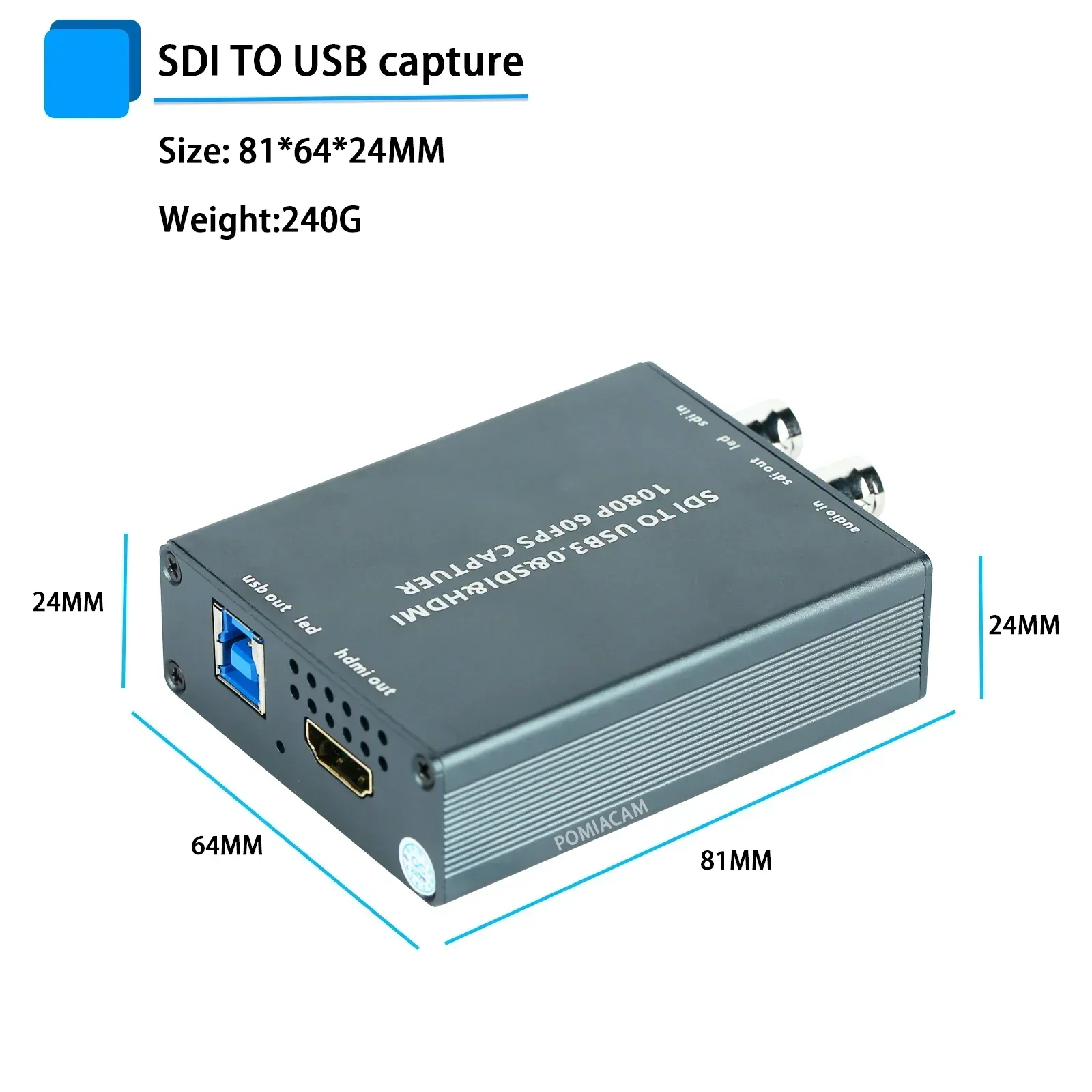 SDI Capture Card USB 3.0, SDI To USB 3.0 With HDMI Loopout, 1080P