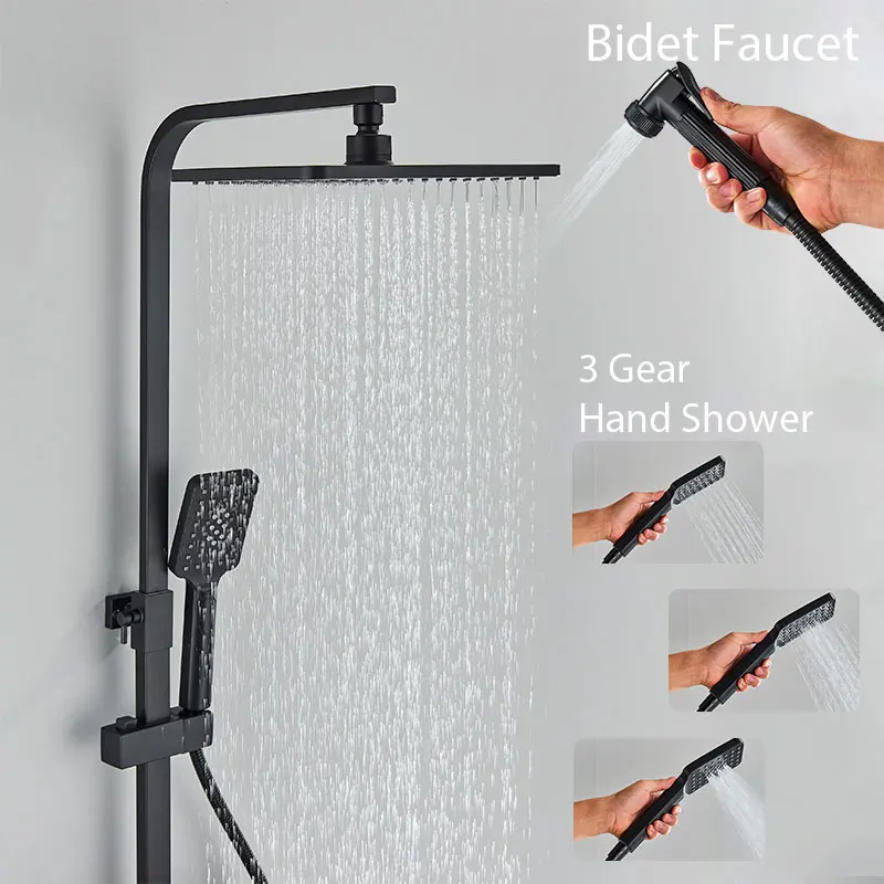 ULGKSD Thermostatic Shower Set Faucet For Full Bathroom Rainfall Mixer Tap LCD Digital Display 4 Ways Shower Systems shower head shower set