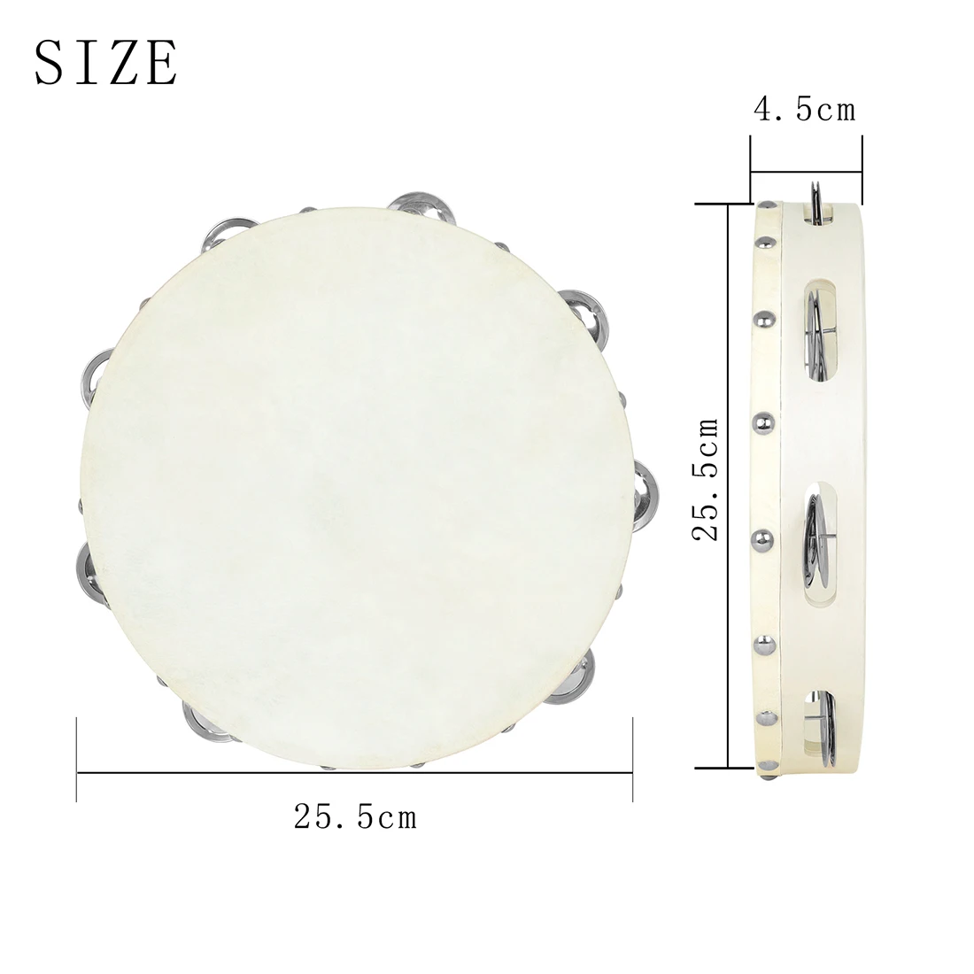 8/10inch Tambourine Orff Sheepskin Drum Wood Tambour Panderos Bell Jingles Percussion Musical Instruments Timbrel Christmas Gift