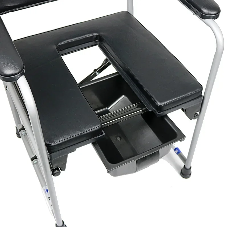 AntiRollover Commode Chair: Folding Disability Stool Elderly Bath Seat Leather Cushion Toilet NonSlip Support. 2
