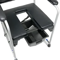 AntiRollover Commode Chair: Folding Disability Stool Elderly Bath Seat Leather Cushion Toilet NonSlip Support. 2
