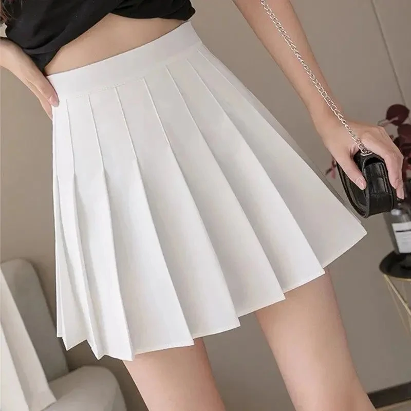 White Women Pleated Skirts Summer High Waist Zipper Girls Dancing JK Mini Skirts Black Fashion Student A Line Faldas