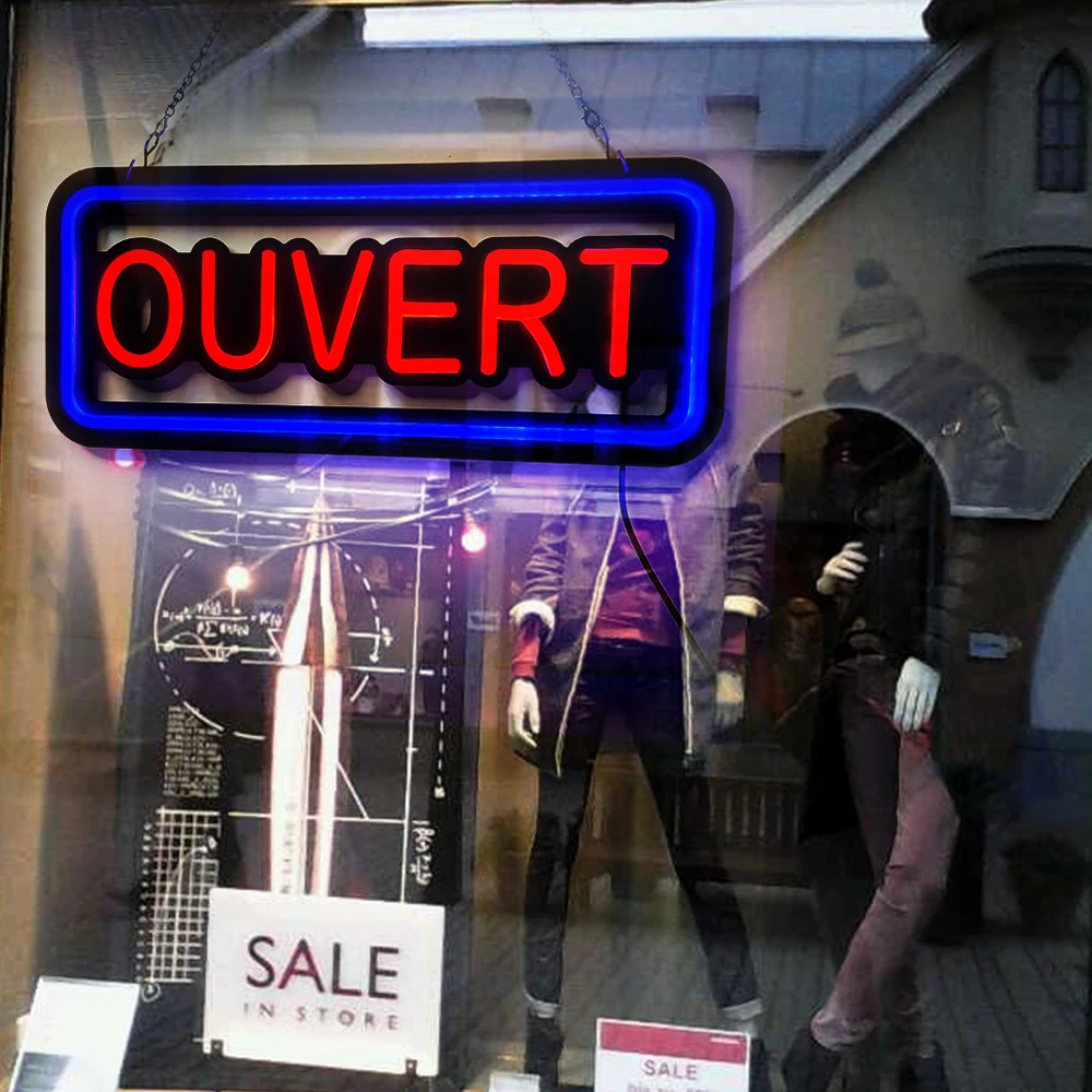 Ouvert neon lights, blue and red glowing French business sign suitable for  decoration bar and store open signs - AliExpress, image size:1000x1000