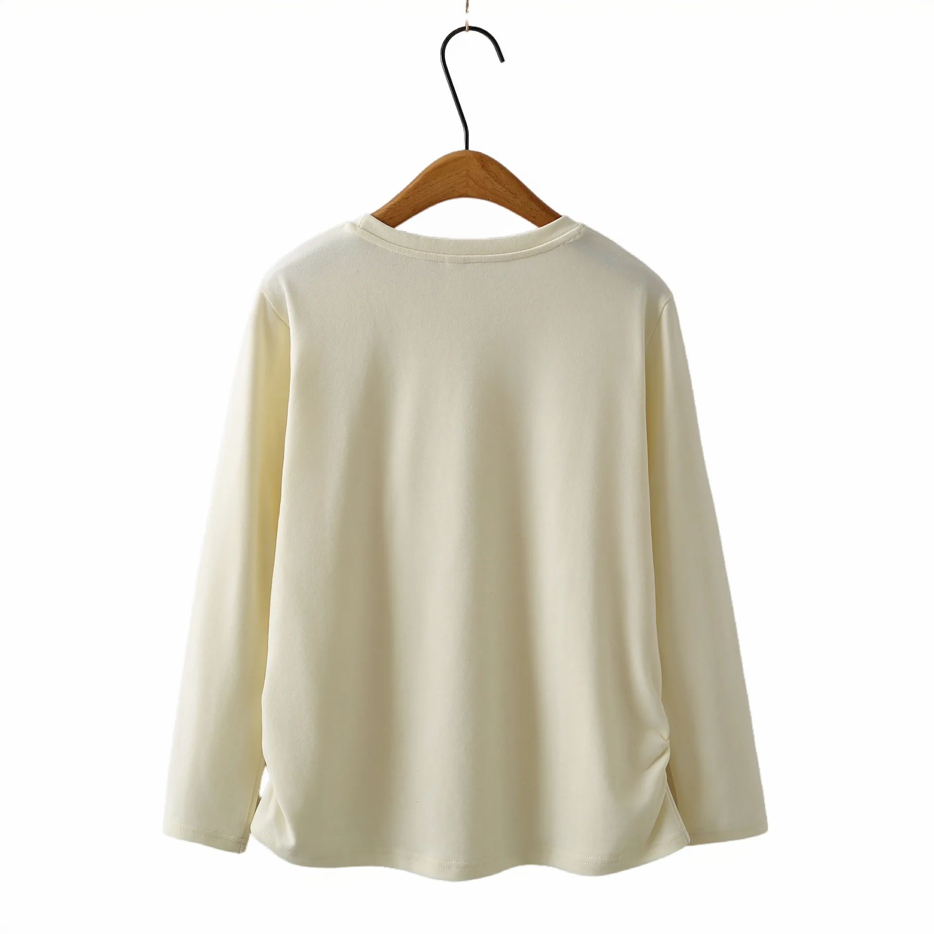 Fashion Plus Size Women's T-Shirt Autumn New Simple Basic Solid Color Waist Fold Long Sleeve Tops 992