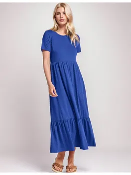 Womens Casual Short Sleeve Crewneck Maxi Dress With Pockets