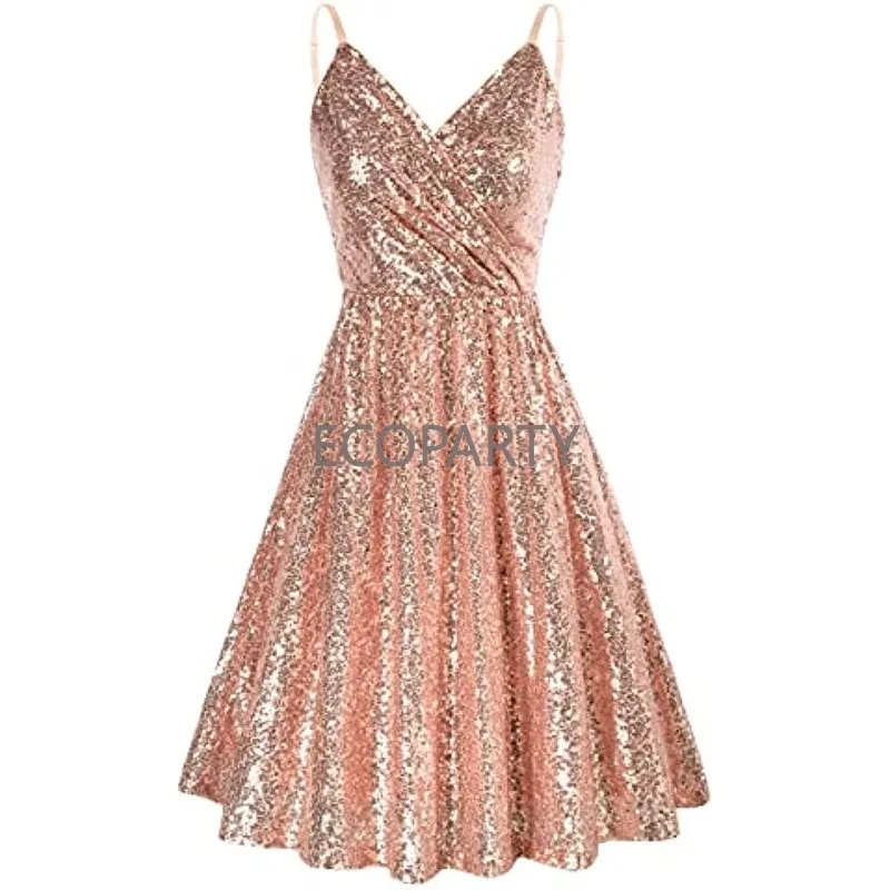 

Женское платье-трапеция в стиле ретро, расклешенное платье на бретелях с V-образным вырезом, облегающее платье принцессы с блестками для выпускного вечера, на лето