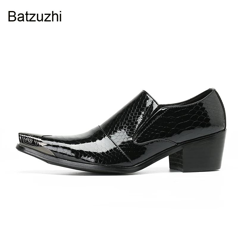Batzuzhi Luxury Handmade Men's Shoes Pointed Toe Metal Toe Black Leather Dress Shoes Men Business/Party/Wedding Zapatos Hombre