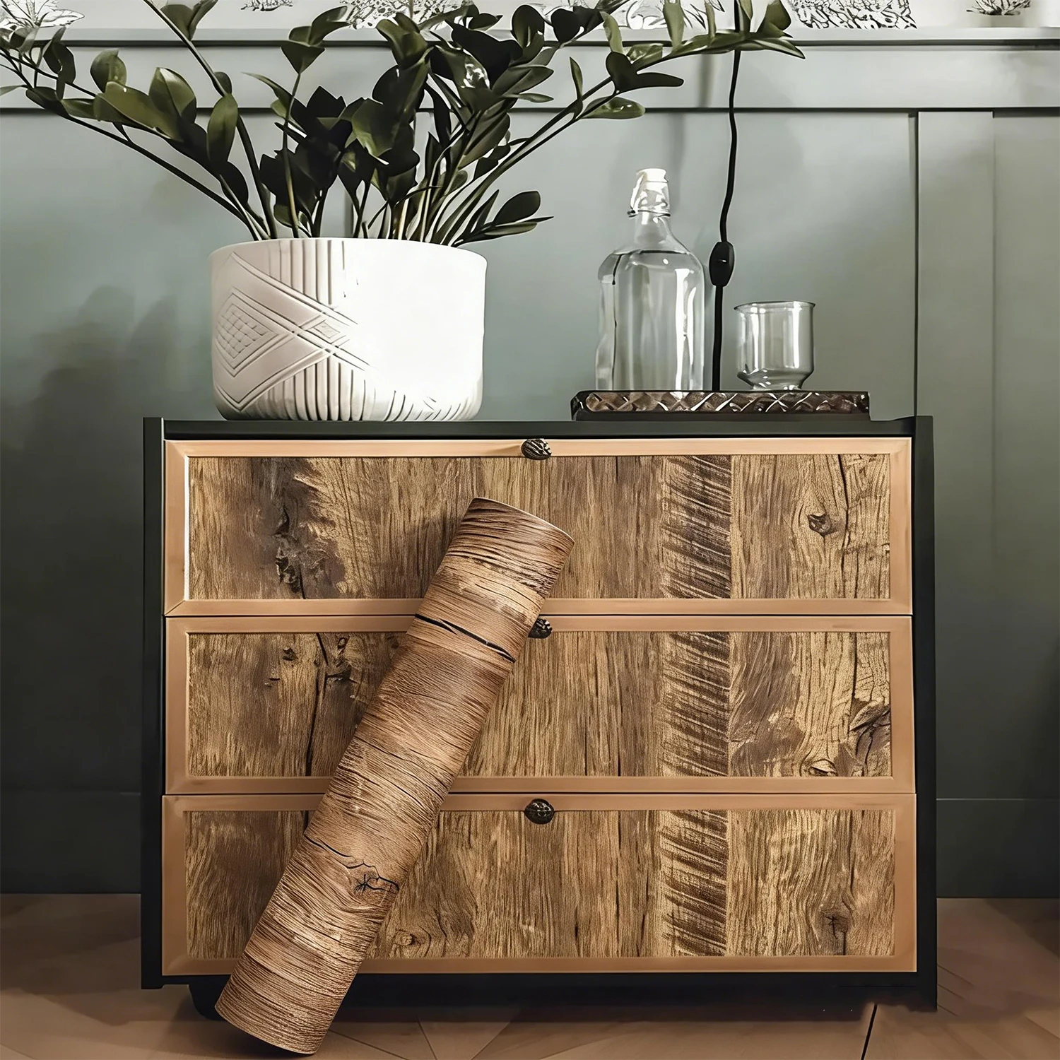 สติกเกอร์ติดผนังลายไม้ กว้าง 55 ซม. สำหรับตกแต่งบ้าน เฟอร์นิเจอร์ กันน้ำ วัสดุไวนิล PVC แบบลอกติดเอง ใช้ได้กับตู้ครัว ประตูตู้ 1