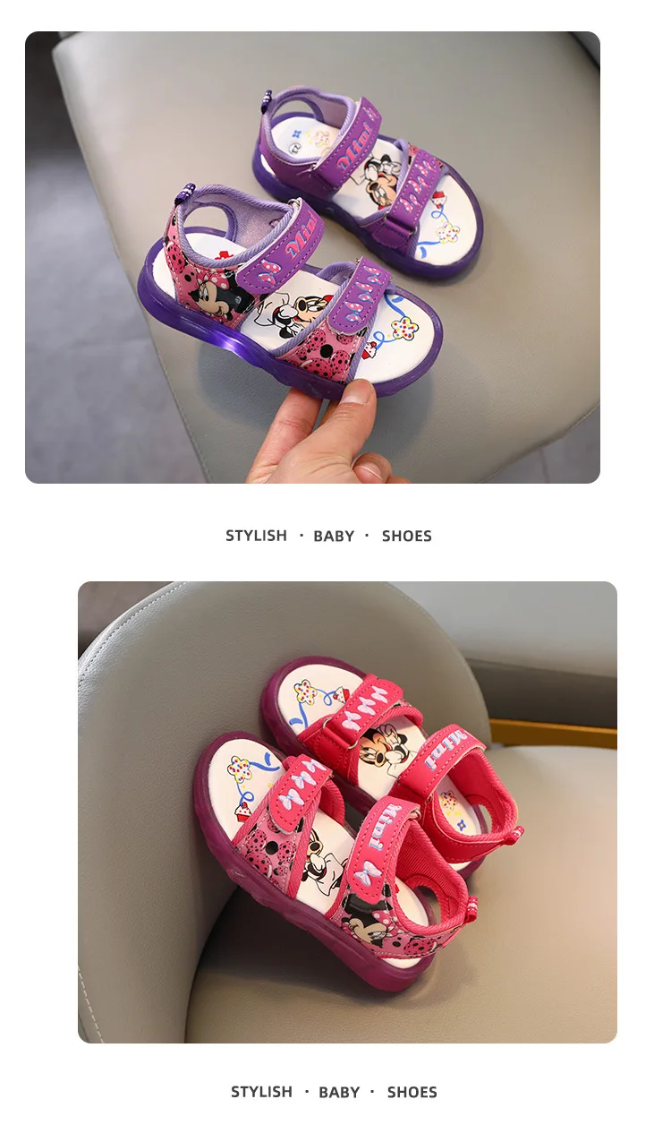 child shoes girl Disney Mickey Mouse Minnie LED Casual Sneakers Girls Sneakers Princess Outdoor Shoes Children's Luminous Glow Baby Kids Sandals girls shoes