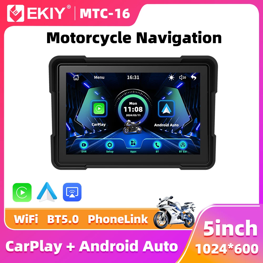 EKIY 5.0 インチワイヤレス CarPlay Moto ポータブルデジタル