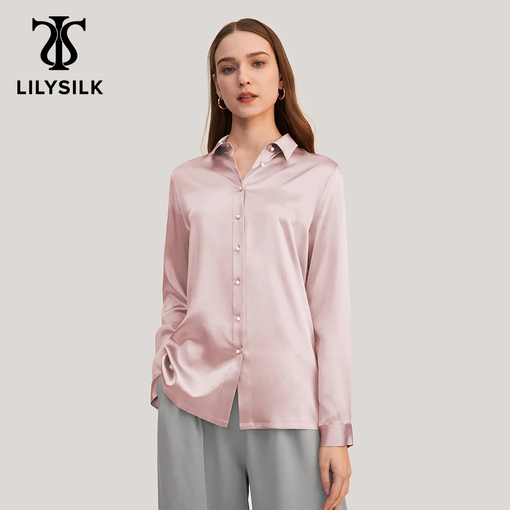 LILYSILK Pearl Button Silk Shirt For Women Spring 2023 New Femme Classic Long Sleeve Top Office Essentials Free Shipping