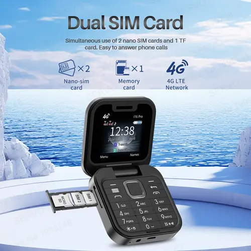 SERVO i16 Pro 4G LTE Mini Flip Mobile Phone Dual SIM Standby Call Recording Speed Dial FM Radio Blacklist Small Fold Cellphones - Image 3