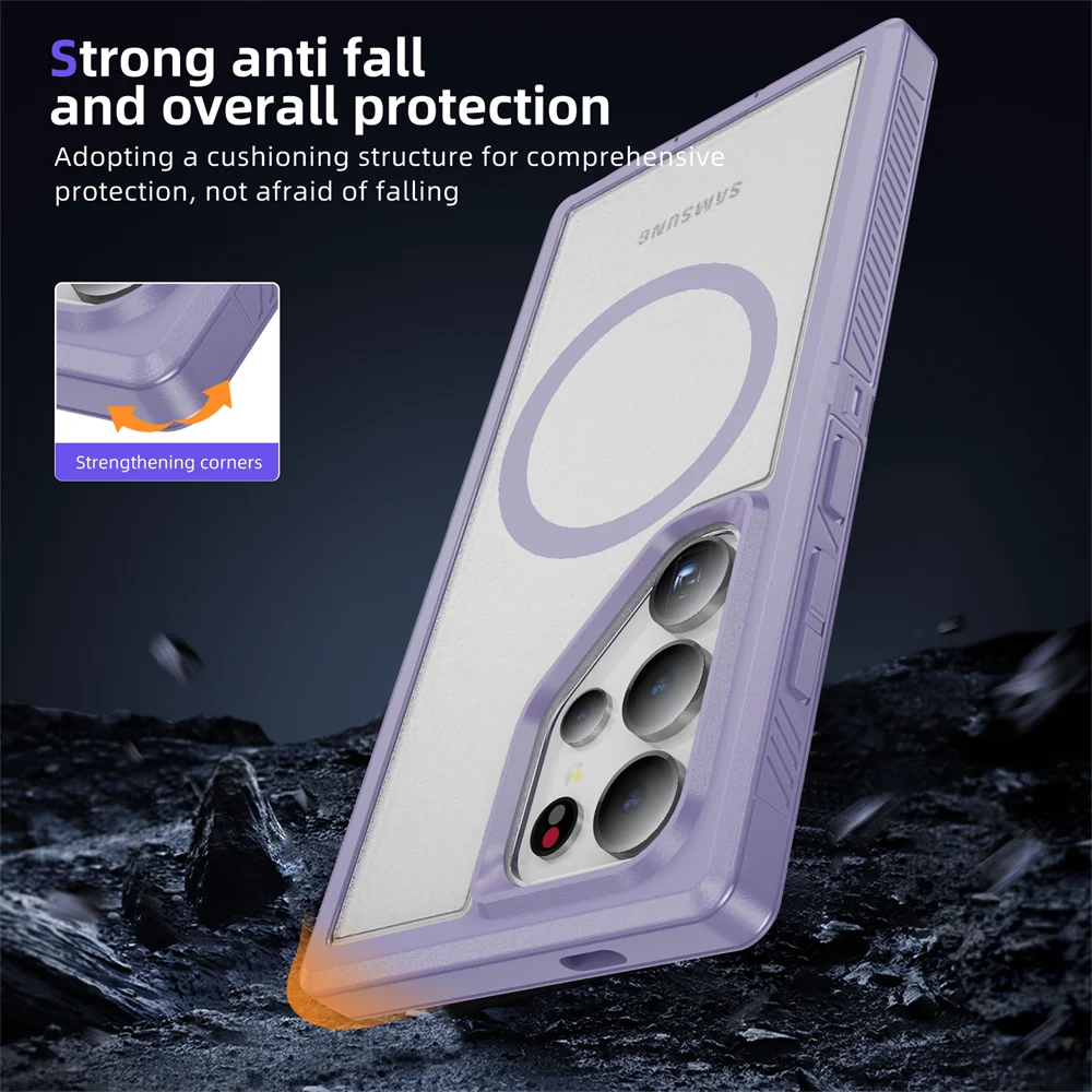 MagSafe Matte Armor Magnetic Case with Anti-Slip Stripe Design