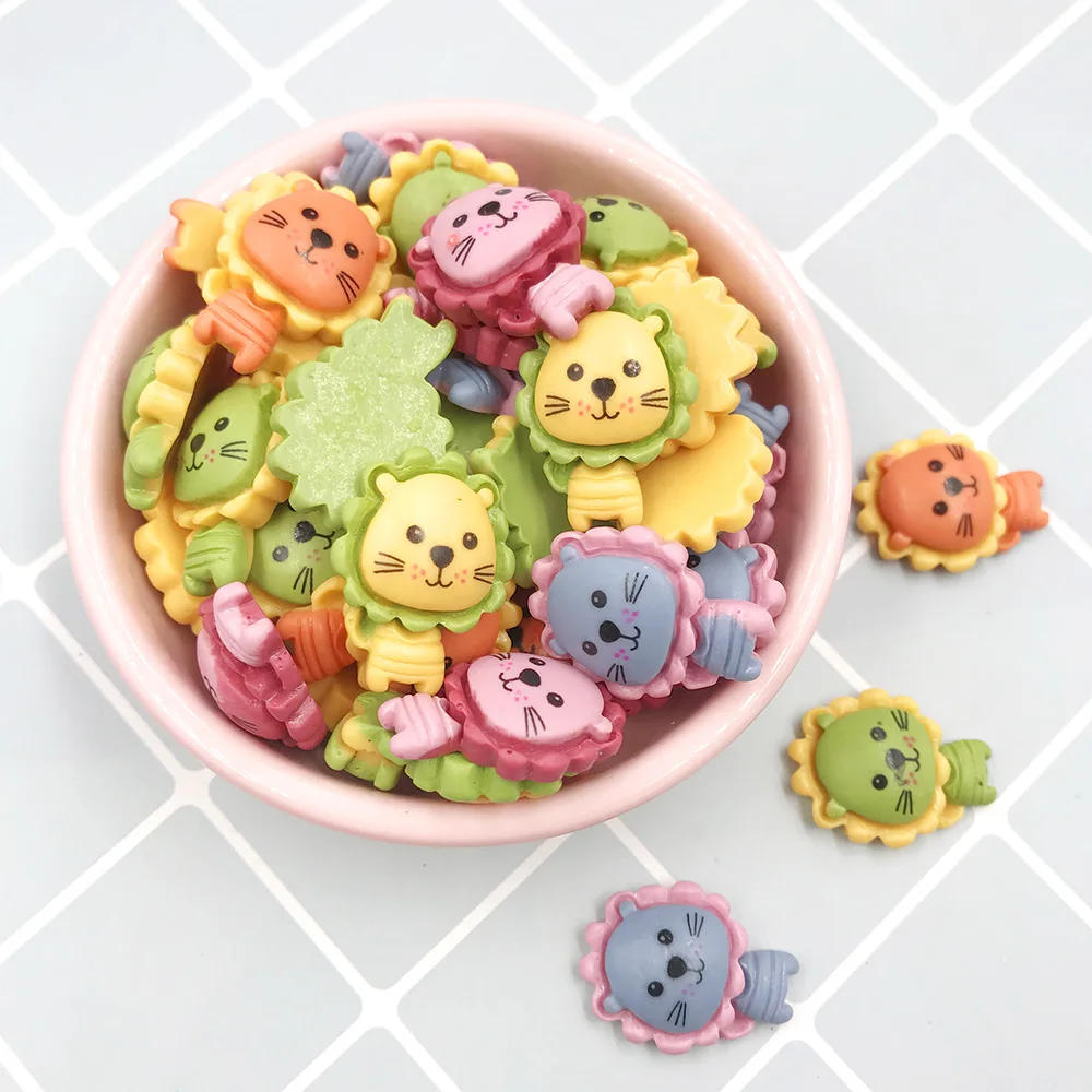20Pcs/lot Mixed Color Cartoon Animal Resin Cabochon Flatback Kawaii Lion Fit Phone Deco Parts DIY Scrapbooking Hair Bows Center | Дом и сад