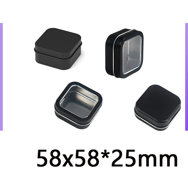 

20pcs 58x58x25mm Black paint Empty open window Metal Small case Gift Box Mini Tin Pack Storage Boxes Container with Lid