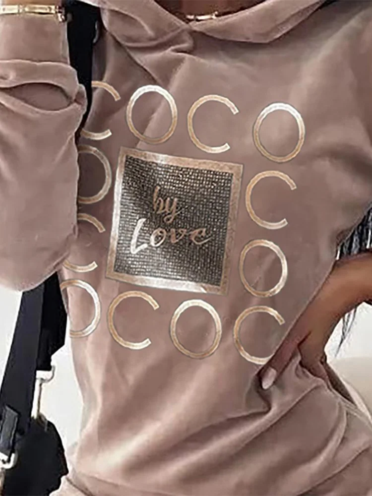 Kvinnor Långa tröjor Klänningar LOVE Print Huvtröjor Lös högkrage Sweatshirts Långärmad tröja Höst Vinter Y2K Street_voghion.com