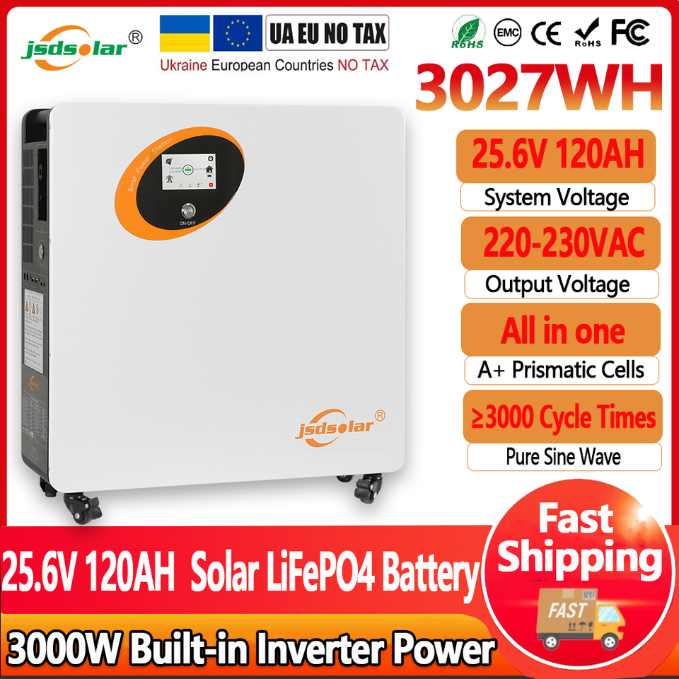 jsdsolar Solar Generator 3072Wh LiFePO4 Lithium Battery Portable Power Station 220V AC Outlets Solar Charger for Outdoor RV Home