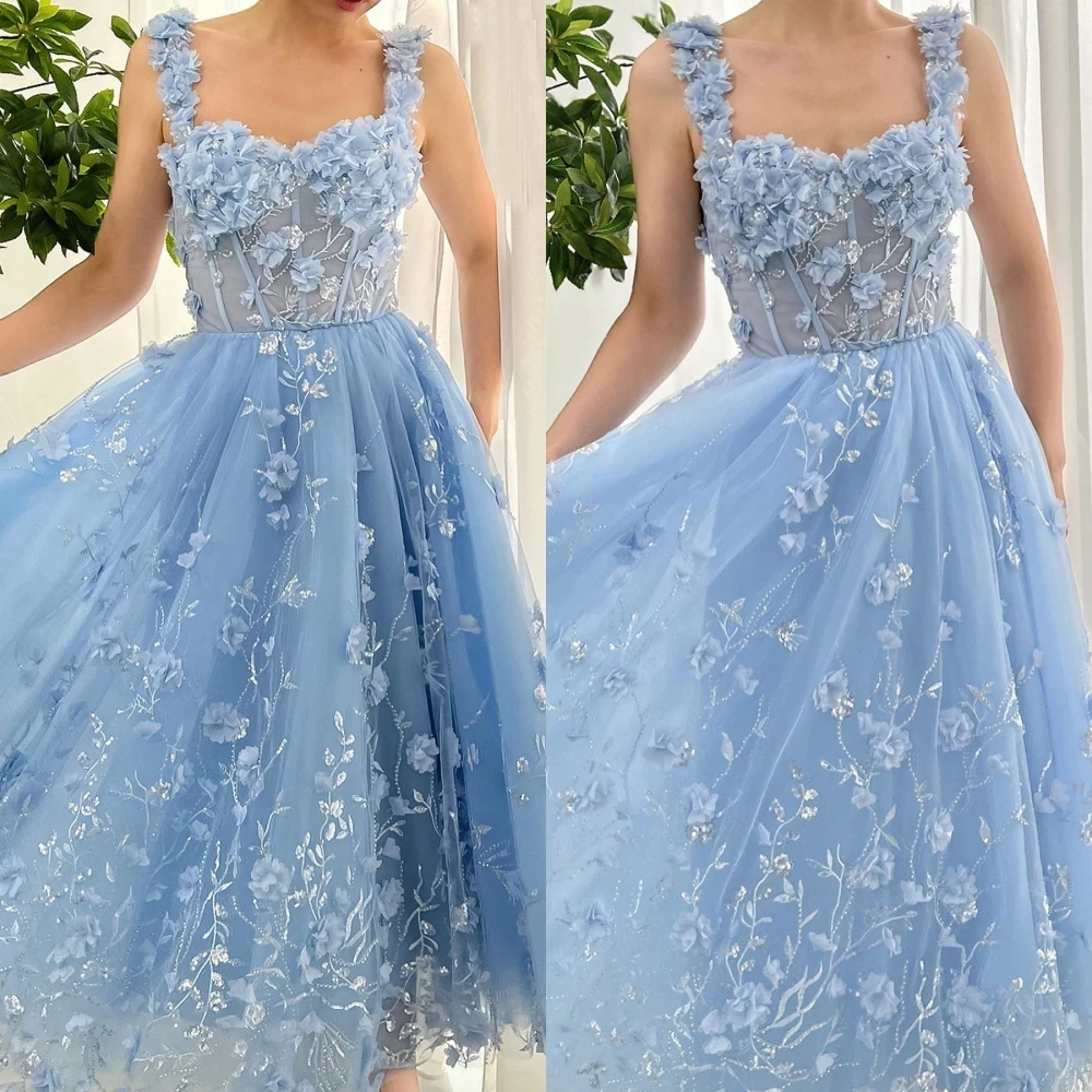 

Cindy A-line Shiny Beaded Lace 3D Flowers Light Blue Robe De Soiree Femmes Prom Dresses Women Evening Dress Es Ball Gowns Party