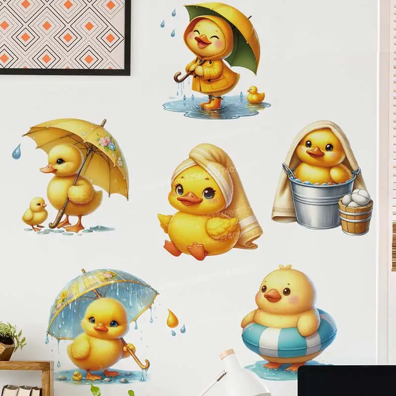 Wall Stickers Cartoon Cute Duck Bathroom Toilet Decor Living Room Cabinet Refrigerator Home Decoration Decals M991