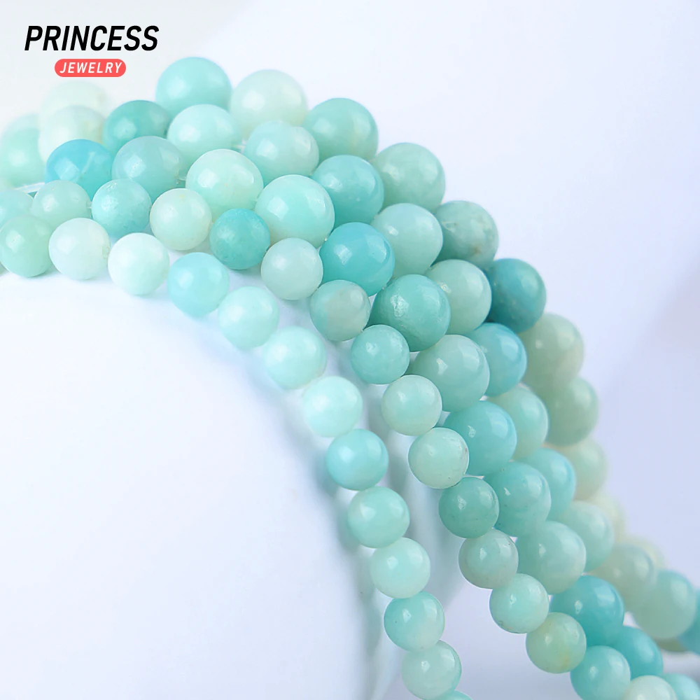 A + 자연 블루 Amazonite 느슨한 돌 구슬 보석 만들기 매력 팔찌 목걸이 DIY 액세서리 15 인치 4 6 8 10mm