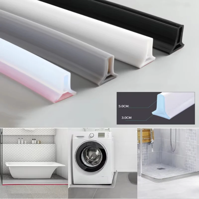 Bathroom Water Stopper Retaining Water Barrier Strip Shower Dam Flood Barrier Dry and Wet Separation Blocker Silicone Sealing