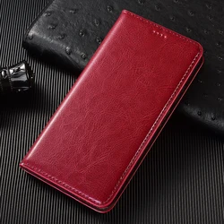 Cubierta para teléfono flip de cuero genuino Crazy Horse Premium