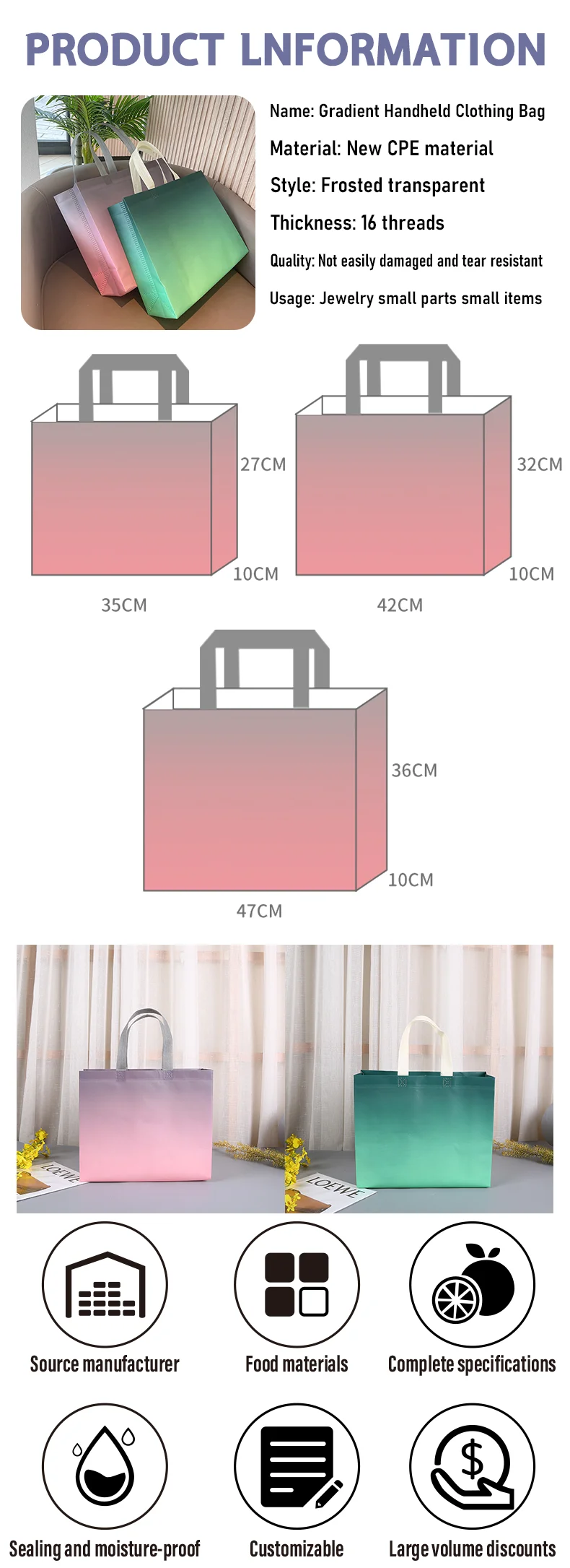 Gradient Color Non-Woven Handbag Clothing Store Party Gift Packaging Bag Wedding Shoppi... - SKU NWH01834 - UGI Packaging