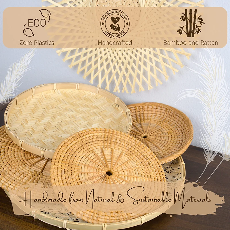 Boho Mand Decor Set - 10 Stuks Handgeweven Wandmand Set, Rustieke Art Macrame Muur Decor voor Wanddecoratie Woonkamer, Boerderij, Kinderkamer