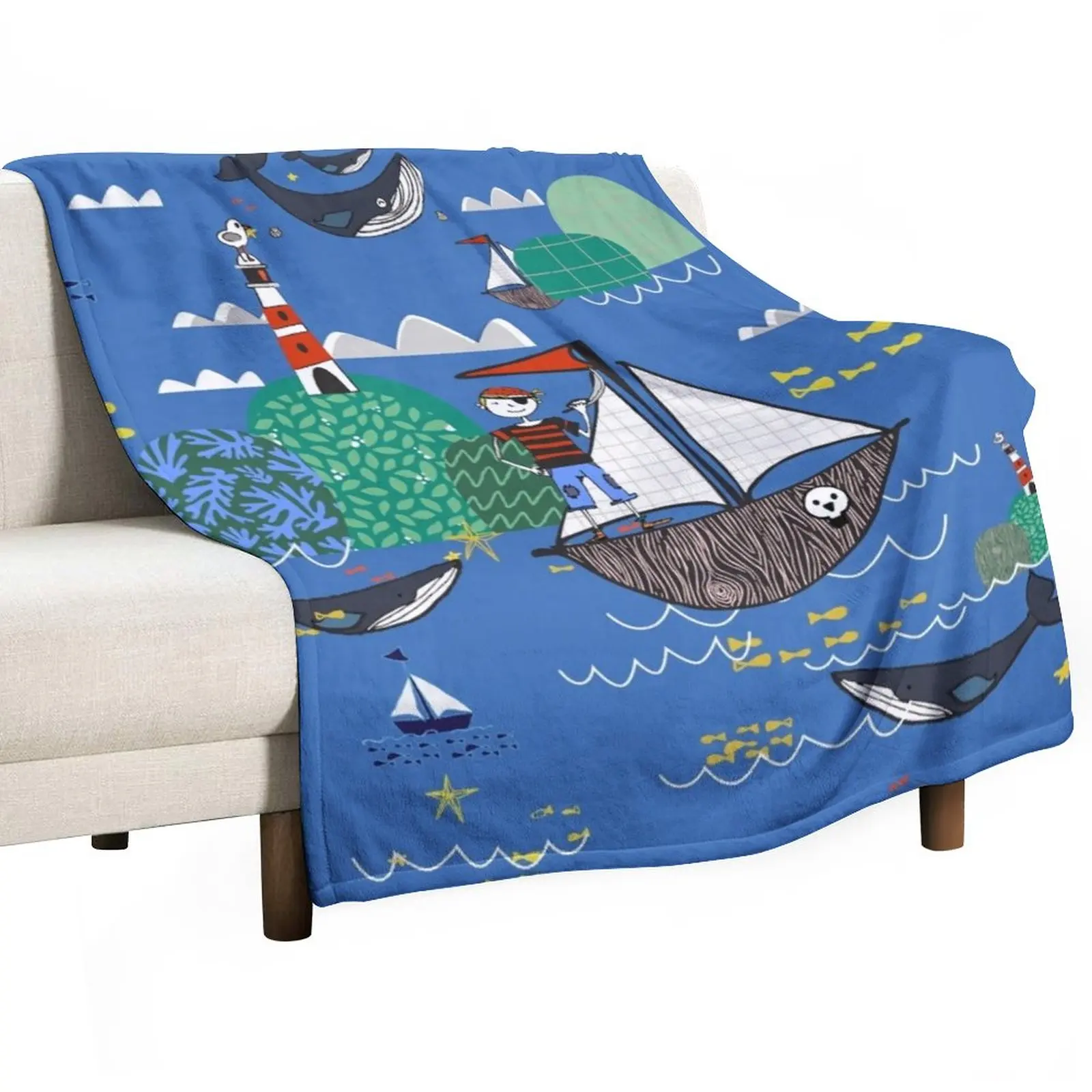 

Pirates Ahoy Blue Throw Blanket Luxury Brand Blanket Sofa Blankets Soft Blanket
