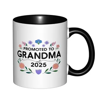 Promoted to Grandma 2025 Flower Mugs With Black Handle Birthday Coffee Mugs Ceramic Tea Cups 11oz 1