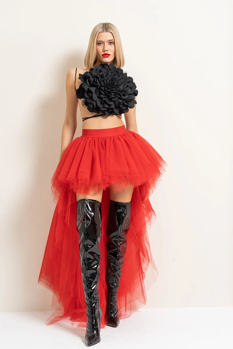 FATAPAESE High-low skirt Featuring a Multi-layered Tulle
