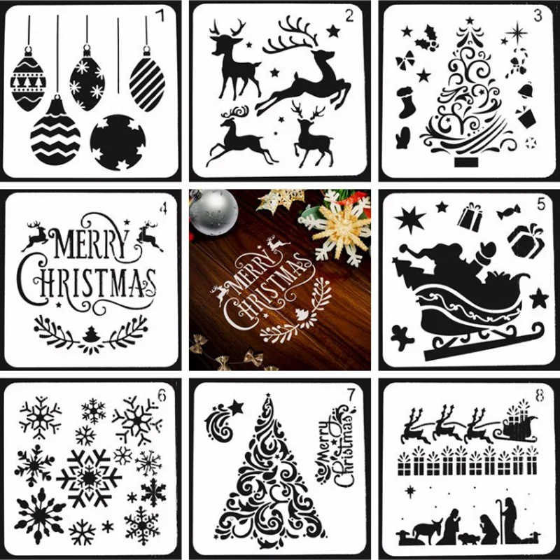 

1 Sheet Stencils Merry Christmas DIY Walls Layering Painting Template Decoration Scrapbooking Diary Coloring Embossing Reusable