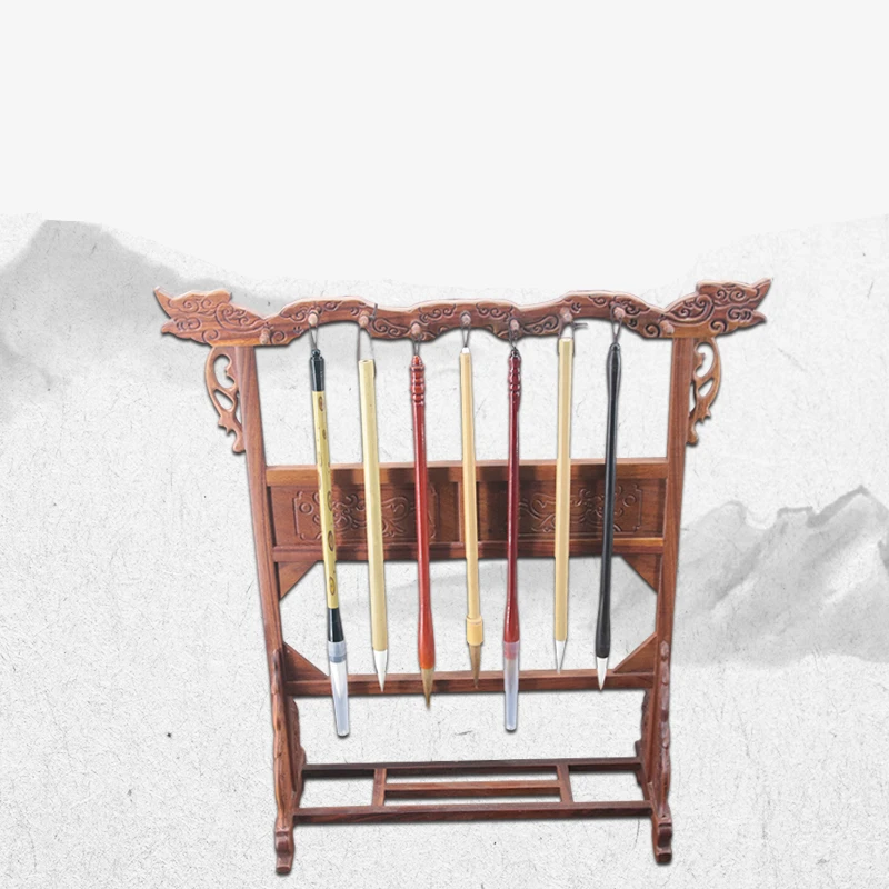 

Brush Hanging Solid Wood Writing Brush Holder Hangers Traditional Painting Brush Rack Calligraphie Penholder Carving Pen Holders