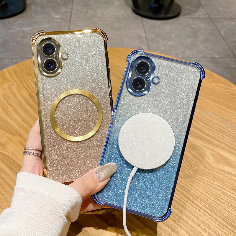 Coque de téléphone à anneau magnétique antichoc pour iPhone 16 15 14 Plus 13 12 11 Pro MAX XS MAX XR X 7 8 16 Plus SE 2020 2022 Coque à paillettes_voghion.com