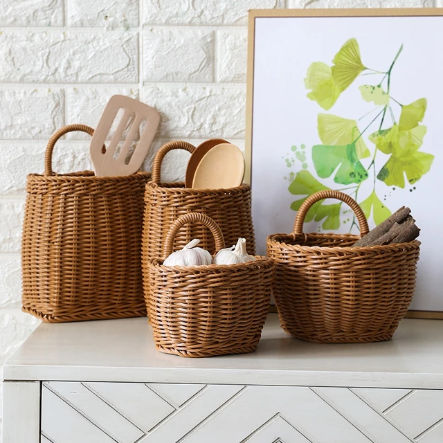 Konyhai Tároló Kosár Kézzel Szőtt Fokhagyma Függő Fal Lógó Gyümölcs Sundries Fogantyú Szervező Otthoni Dekoráció - Image 2