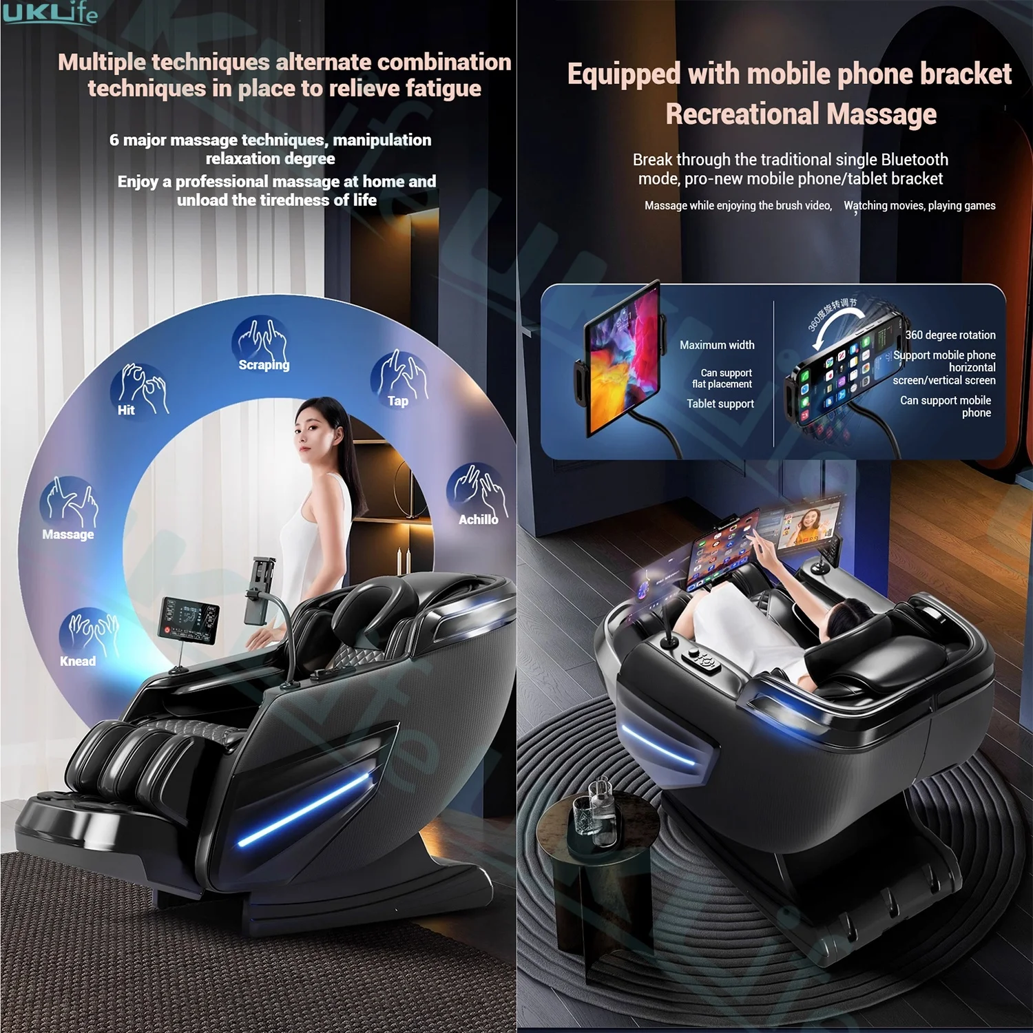 Sedia Massaggiatrice 2025 Aggiornata 6D con Rulli in Giada, SL-Track e Controllo Vocale IA | Sistema Airbag Total Body a Gravità Zero + Riscaldamento - immagine 5