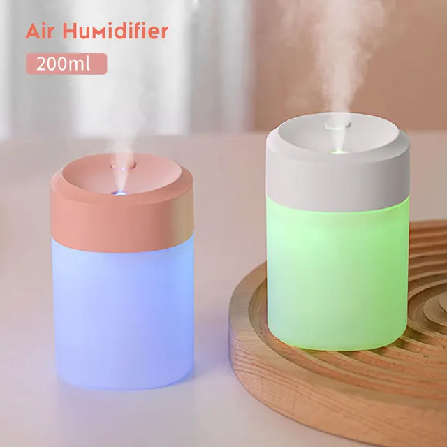 200ml Mini Air Humidifier with Night Light Essential Oil Diffuser USB Mist Maker Car Air Freshener for Bedroom Office 3