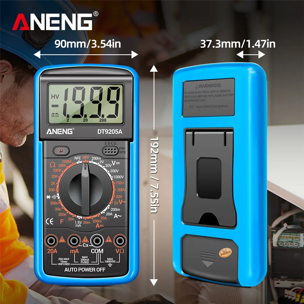 휴대용 멀티미터 테스터 ANENG DT9205A-12 고정밀 디지털 전문 전압 전류 측정기/가정용 DIY 도구