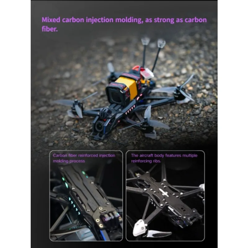 TJRC FJ-5 Kit telaio drone FPV da 5 pollici, fibra di carbonio impermeabile IP68 con LED per O4 / Walksnail / DC, compatibile con il sistema Power HD - immagine 6