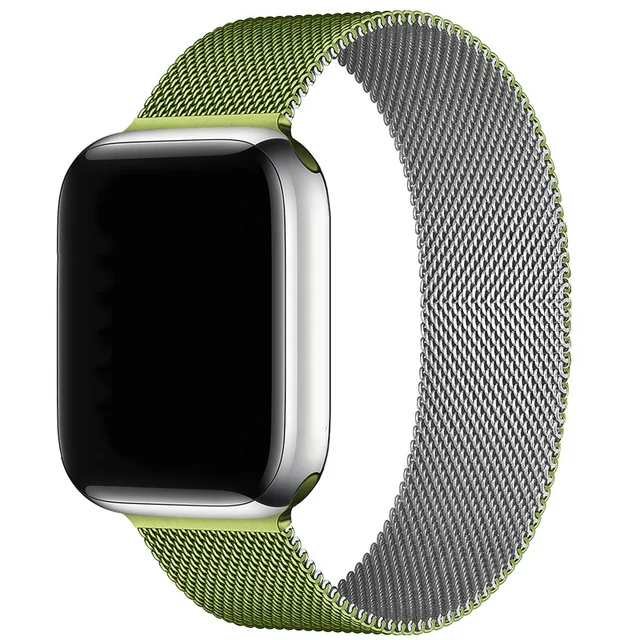 Magnetic Band Compatible with Apple Watch 45mm 44mm 42mm Adjustable Milanese Clasp Loop Strap for iWatch Series 7/6/5/4/3/2/1 SE Silver Green