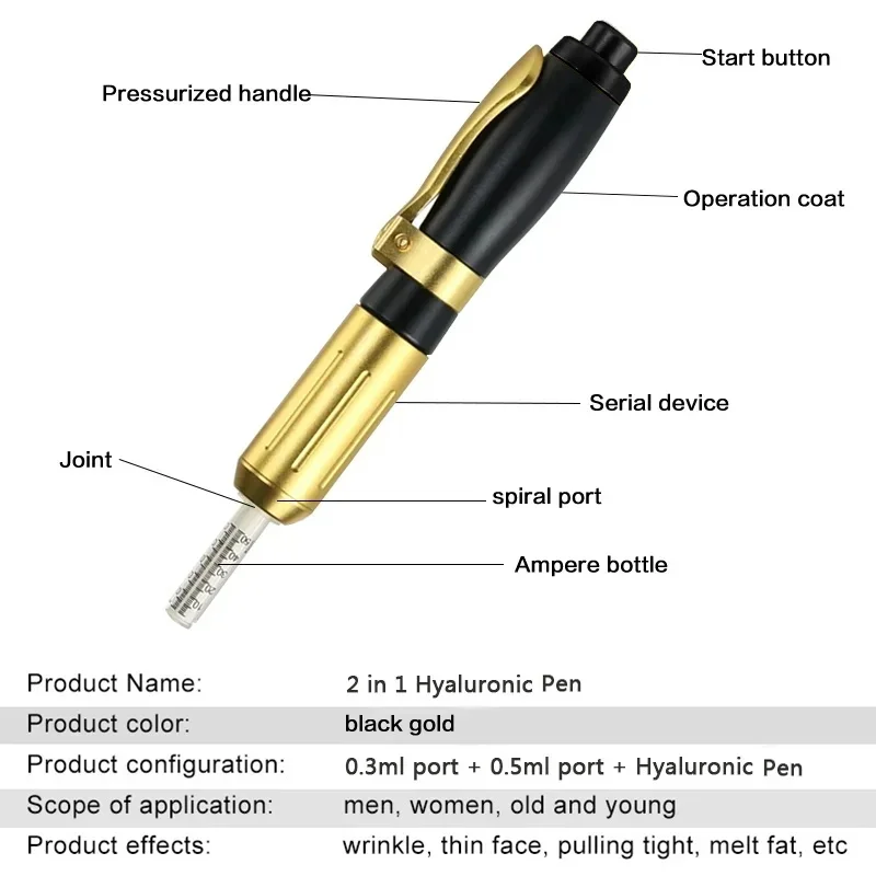 2 IN 1 0.3 And 0.5ML Hyaluron Pen Hyaluronic Acid Lip Filler Injection Pen No Needle Atomizer Anti Wrinkle Water Syringe