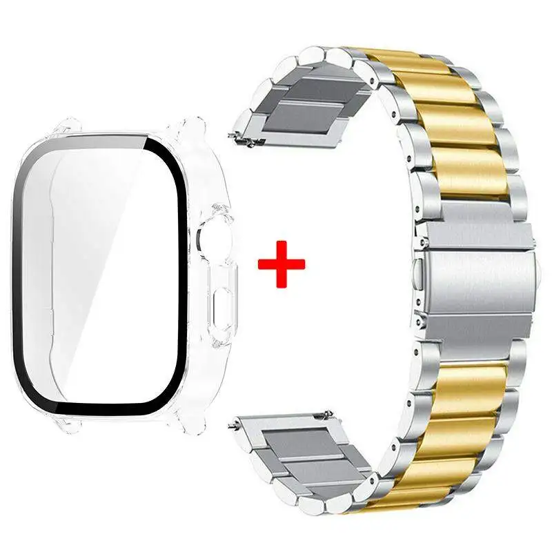 Tempered Glass Protective Shell with Stainless Steel Metal Band Bracelet