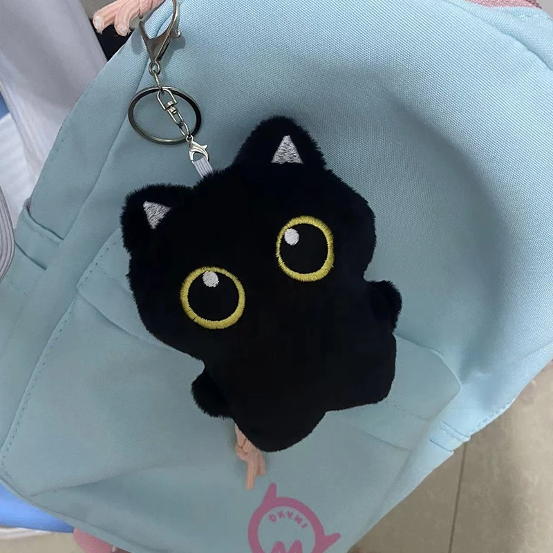 Plush keychain black cat plush toy plush doll plush toy key chain 12cm cute black cat plush toy keychain cartoon kitten soft stuffed doll pendant car key ring backpack bag decor kid gift