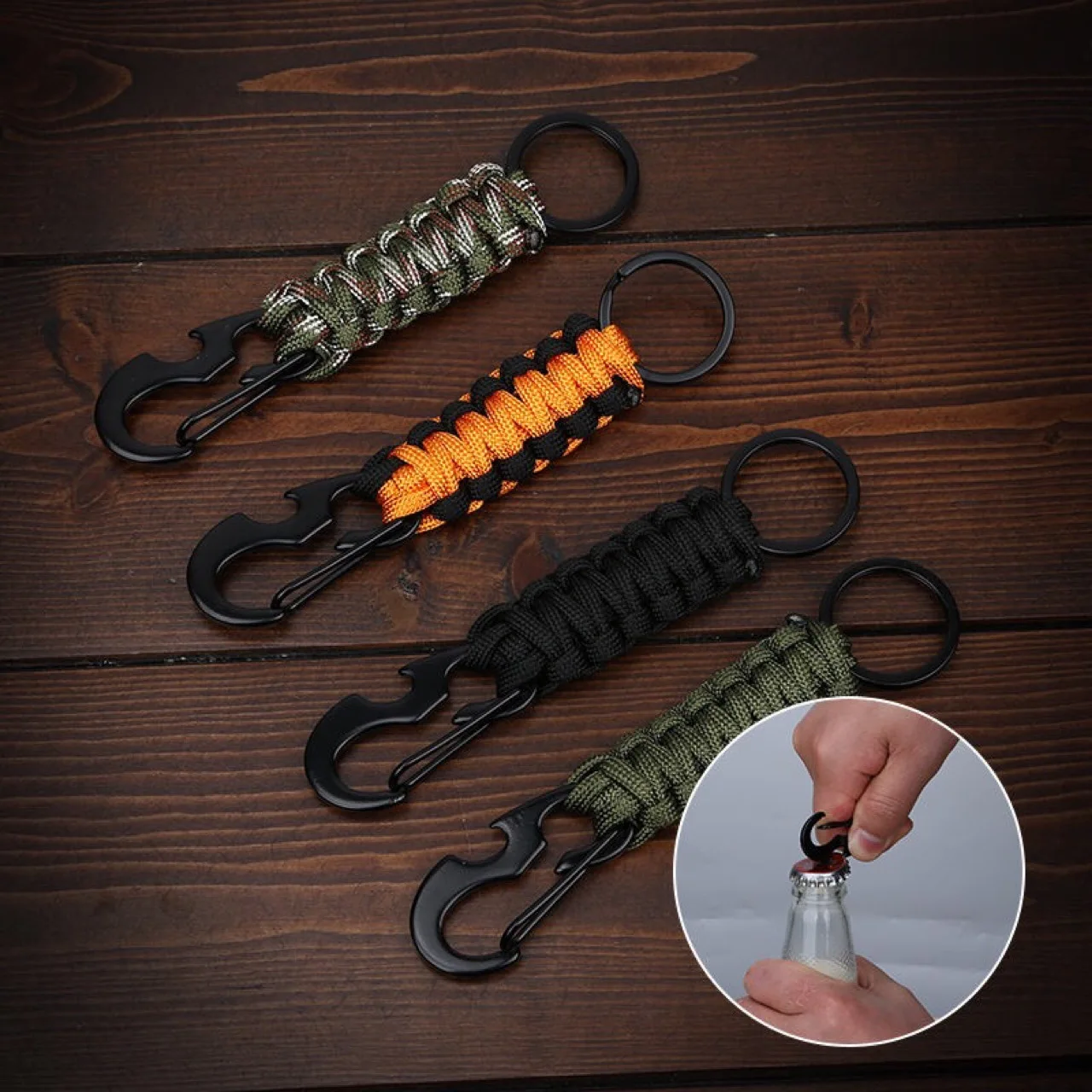 

Outdoor Paracord Keychain Ring Camping Carabiner Military Braided Cord Rope Survival Kit Emergency Knot Bottle Opener Tools